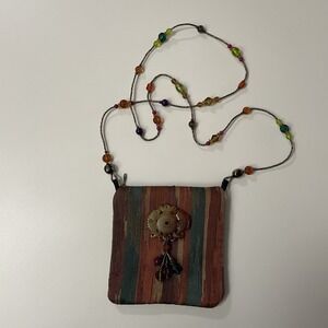 Asian Jade Koi Emblem Crossbody Bag Beaded  Strap Art To Wear Boho Artisanal B5